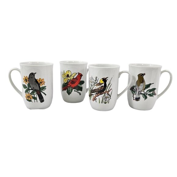 Vintage Leonard Polish 10 oz Porcelain Bird Coffee Tea Cup Mugs - Set of 4 - Picture 1 of 16